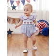 thumbnail image 5 of BemeyourBBs Newborn Baby Girl 4th of July Outfit Patriot Independent Day Clothes Summer Bubble Romper 0 3 6 12 18 Months USA Flag Embroidery Striped Doll Collar Fly Sleeves Bodysuit Jumpsuit Playsuit, 5 of 9