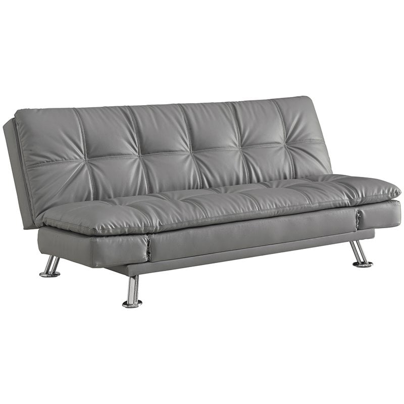 Bowery Hill Faux Leather Tufted Sleeper Sofa in Dark Gray