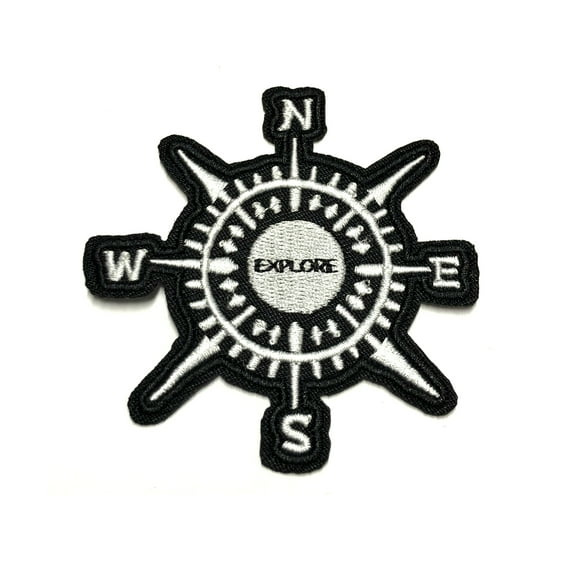 Explore Compass Black Embroidered Patch Iron/Sew-On Applique Travel Souvenir