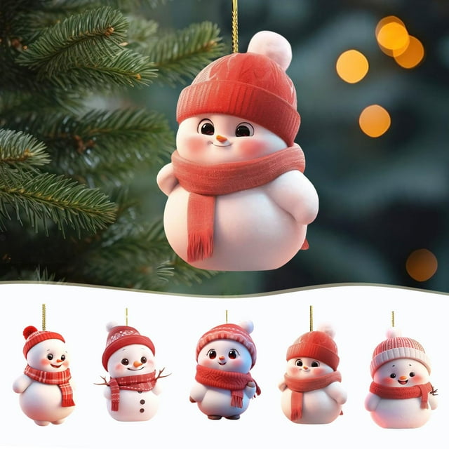Adorno de espejo de coche de muñeco de nieve de Navidad - Colgante plano acrílico 2D para decoración del retrovisor, accesorio navideño para automóviles