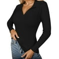thumbnail image 2 of Shirts For Women Ribbed Knit Long Sleeve T Shirt Slim Fit Fall Winter Soft Stretch Casual Basic Top Fashion Trendy Clothes, 2 of 5