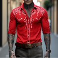 thumbnail image 2 of WTOBBY Men's Embroidered Long Sleeve Shirt Casual Turn-Down Collar Button Front Quality Cotton Blend Business Casual Office Wear Slim Fit Dress Top,Red M, 2 of 5