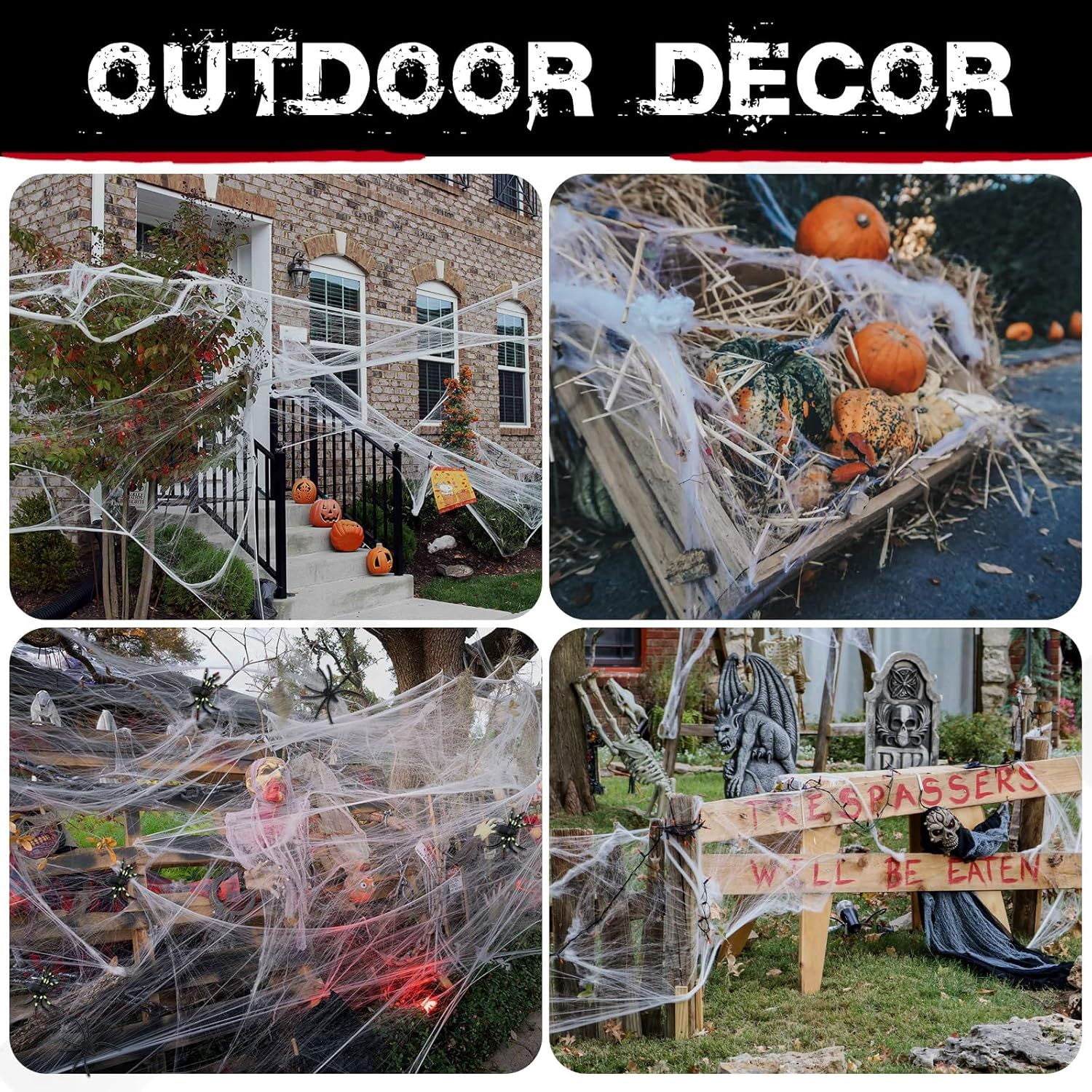300g Halloween Super Stretch Spider Web with 30 Fake Spiders for Party Decor