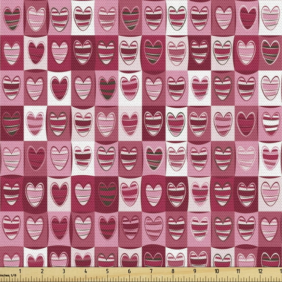 Ambesonne Pink White Fabric by the Yard Upholstery, Vintage Geometric, 5 Yards, Dried Rose White