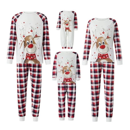 

Family Matching Christmas Pajama Sets Deer Top+Plaid Pants 2PCS Xmas Sleepwear PJs Loungewear