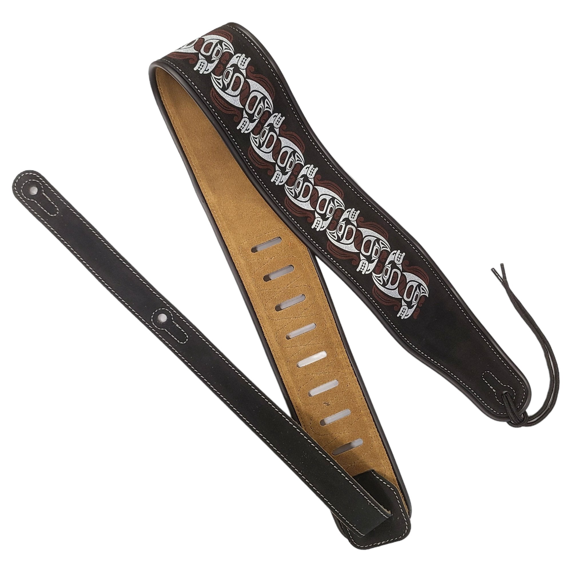 Leather Strap Acoustic Electric Guitar Bass Black Brown Notes Wide Thick Padded Black Suede Tribal Horse