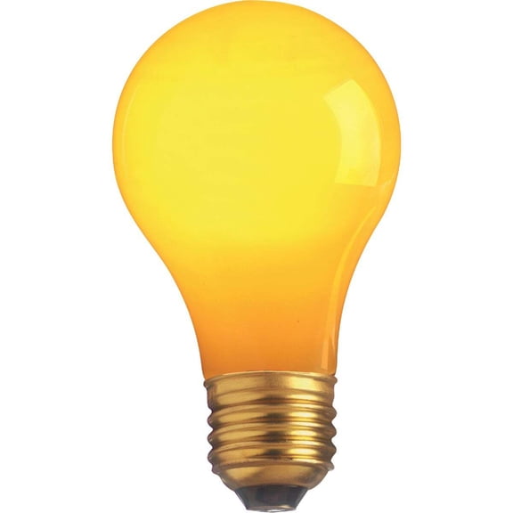 Satco S6093 - 25 watt A19 Incandescent; Ceramic Yellow; 1000 average rated hours; 30 lumens; Medium base; 130 volts