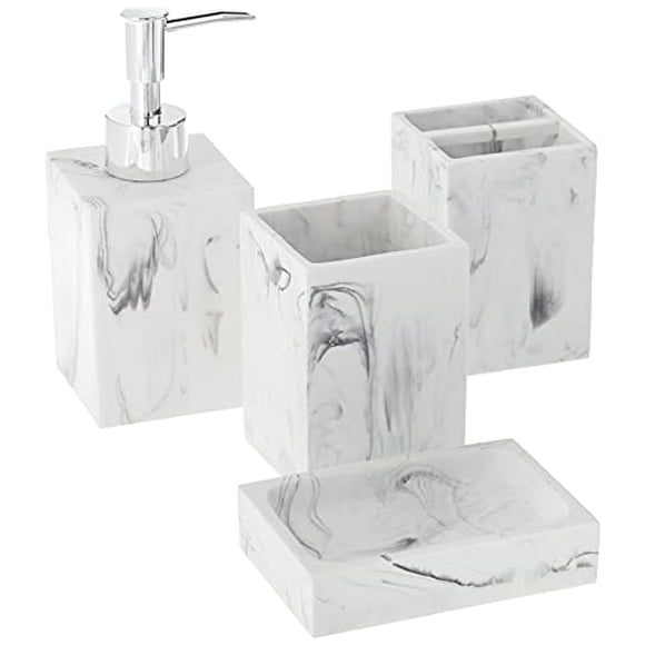 Sweet Home Collection Bathroom Accessories Collection Unique Decorative Beautiful Designs Bath Décor, 4 Piece Set, Plaza