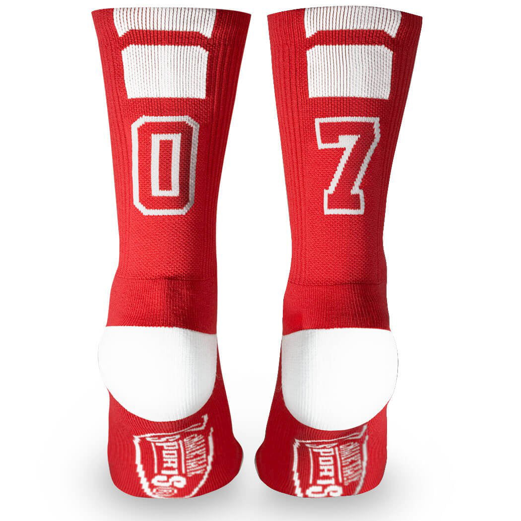Choose Your Number Athletic Socks by ChalkTalkSPORTS Custom Team Number Crew Socks Red