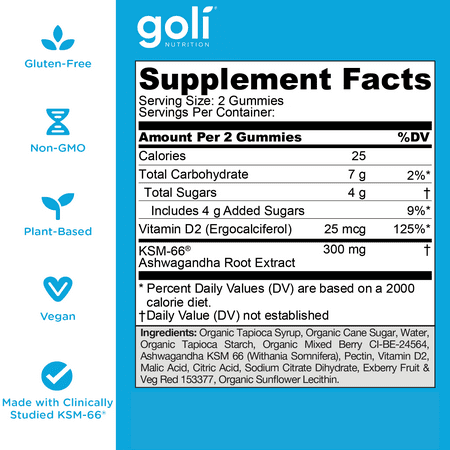 Goli Nutrition Ashwagandha Gummies, 120 Count, Mixed Berry