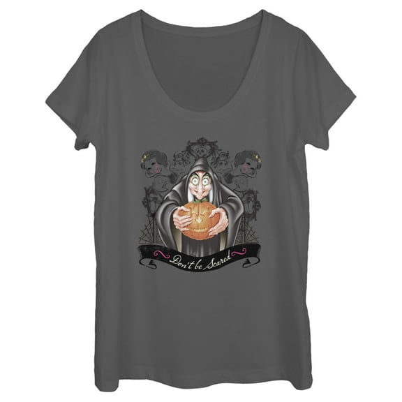 Women's Snow White and the Seven Dwarfs Evil Queen Pumpkin Scoop Neck Charcoal Small