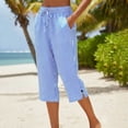 thumbnail image 2 of DDAPJ pyju Women's Wide Leg Capri Pants High Waisted Striped Palazzo Pants Summer Casual Beach Capris with Pockets Light Blue M, 2 of 7