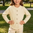 thumbnail image 2 of akafmk Cardigan for Girls Lightweight Ribbed Knit Cardigans Crew Neck Button Front Solid Color Casual Fall Outfits, Size 11-12 Years, 2 of 8