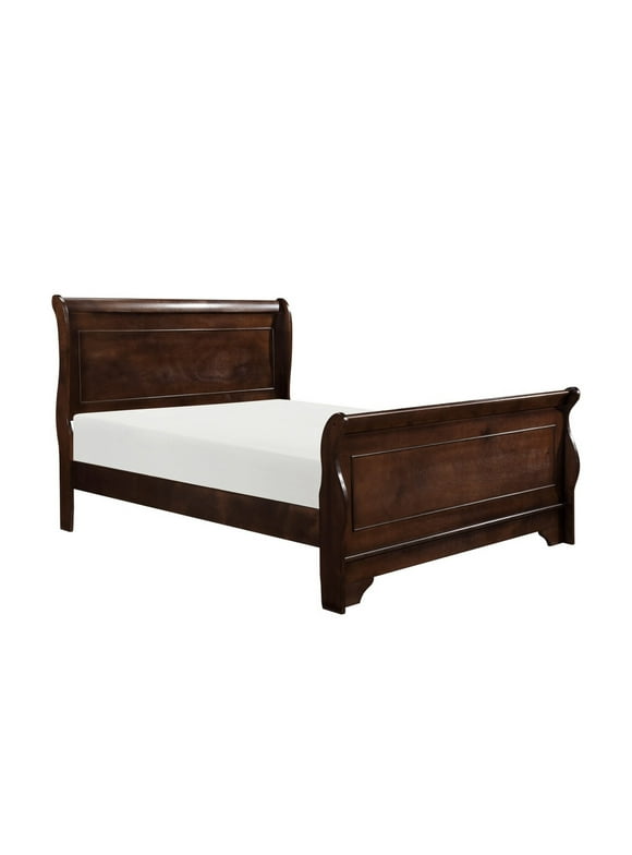 Benjara Transitional Queen Sleigh Style Bed, Dark Wood Frame, Cherry Brown Finish