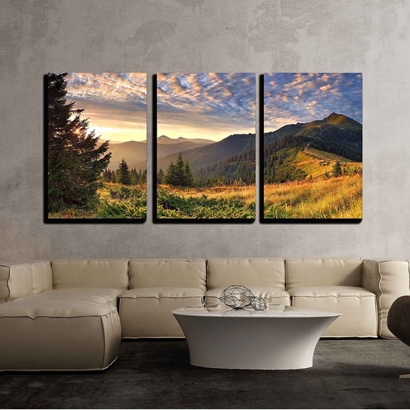 Wall26 Sunrise in The Mountains - Canvas Art Wall Decor - 16"x24"x3 Panels