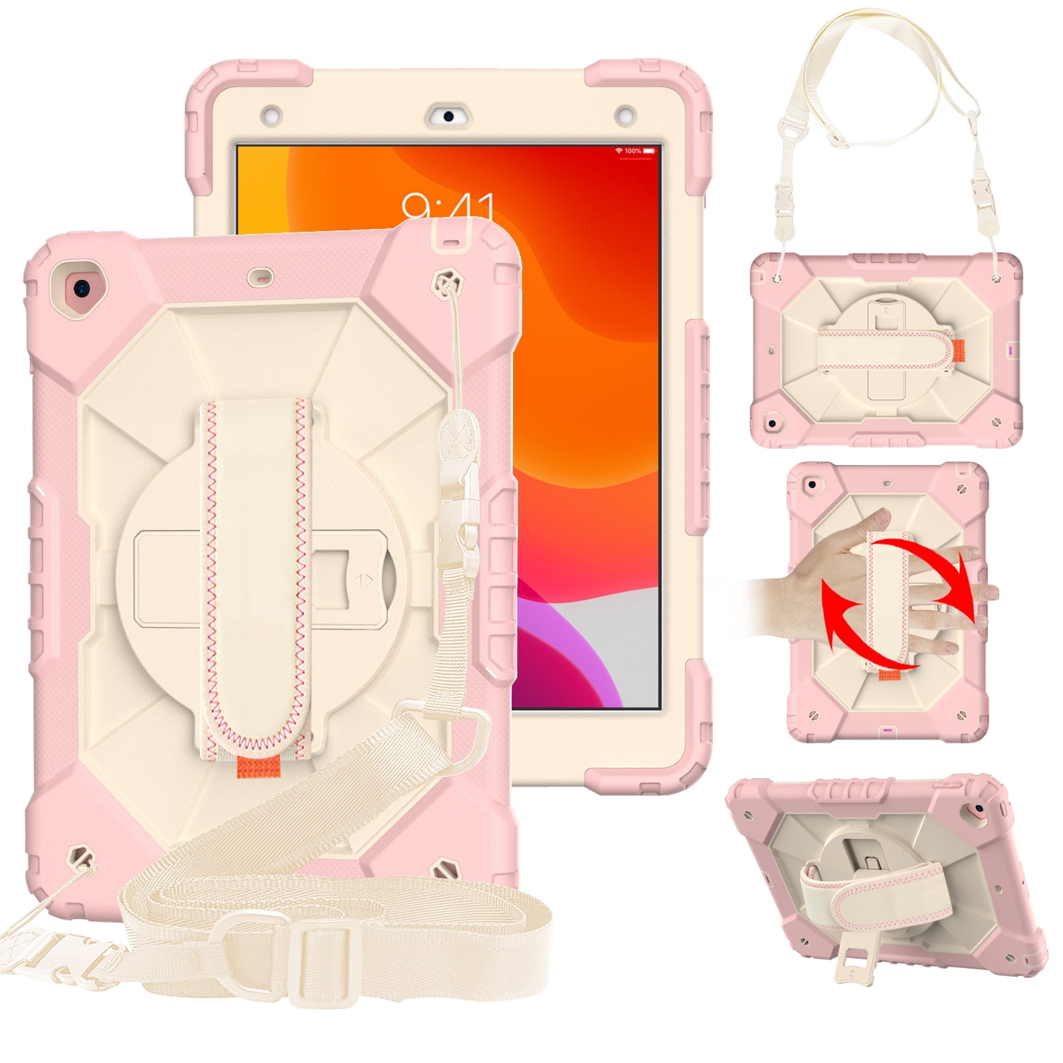 Case for iPad 9.7-inch 2018/2017, iPad Air 2 Case, iPad Pro 9.7 Cover, Kids Shockproof Rugged Hybrid 360 Rotating Stand Cover with Hand Shoulder Strap/Pencil Holder