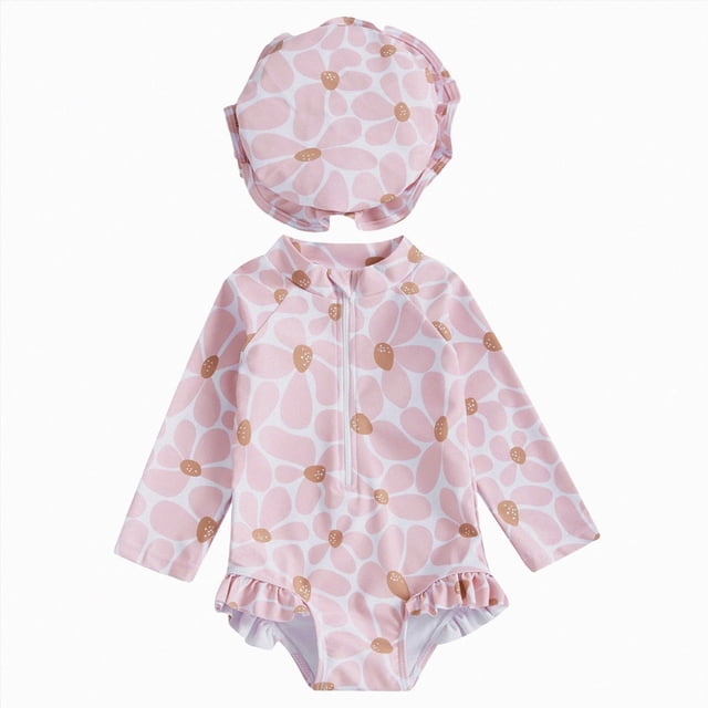 Ymyiu Baby Swimsuit Girl Long Sleeve Baby Girl Swimsuit Infant Rashguard Swimwear One Piece UPF 50+ Sun Protection Rash Guard Bathing Suit 0-3 Months (Pink,0-3 Months)
