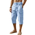 thumbnail image 5 of Linen Capri Pants for Men Big and Tall Classic Straight Leg Cargo Capris Elastic Waist Pull On Cropped Lounge Pants Light Blue 3XL, 5 of 9
