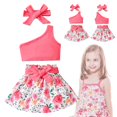 thumbnail image 2 of Bearichfupo Toddler Baby Kids Girls Suit Floral Top Pink Shoulder Suspender Solid Color Short Top Summer Flower Print Skirt,Girls' Skirt Sets Sizes 12-18 Months, 2 of 2