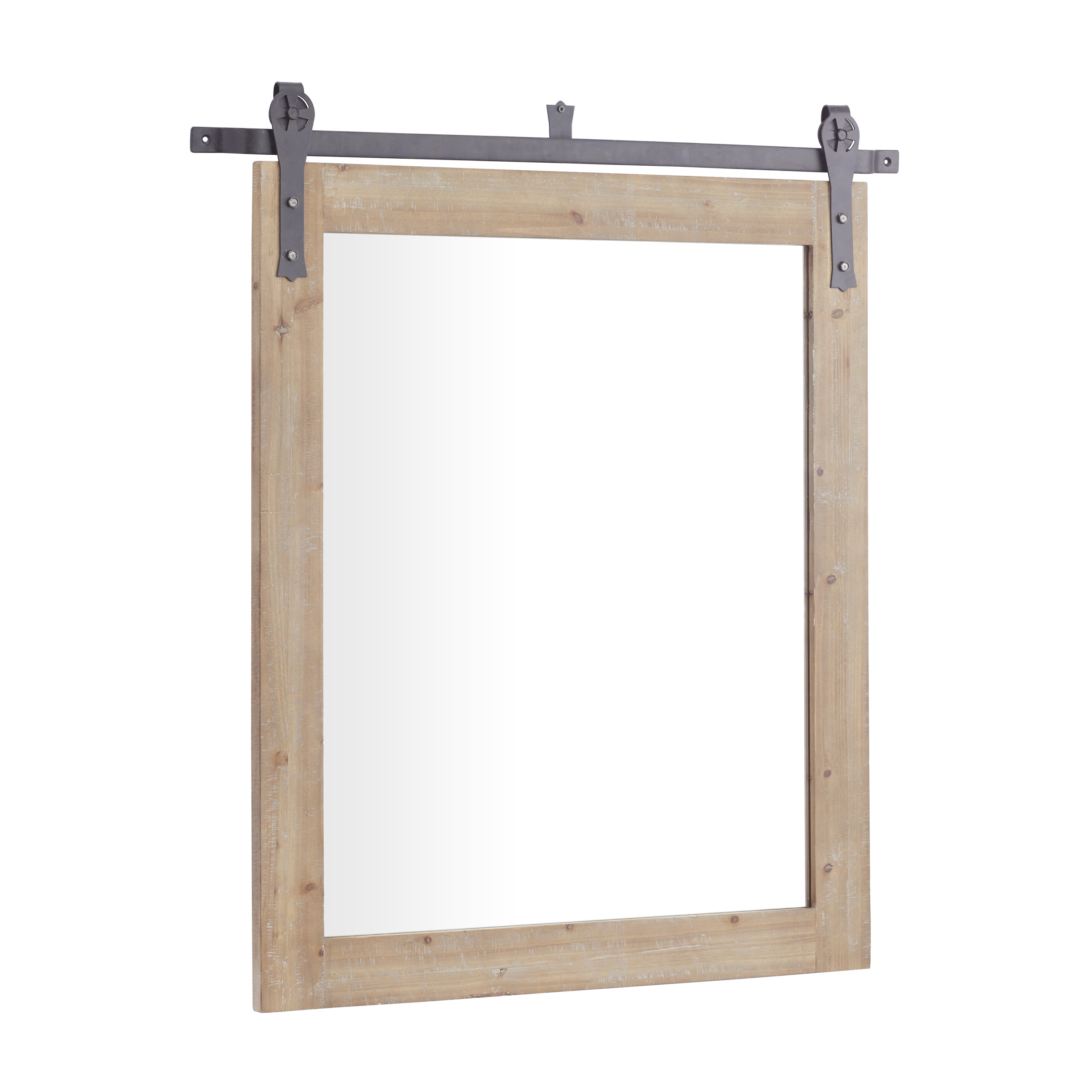 DecMode 37" x 41" Brown Wall Mirror with Metal Hanging Rod