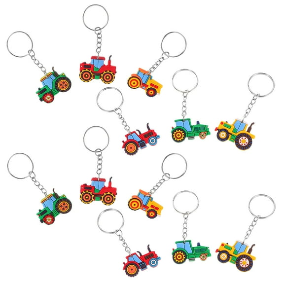 WEUVEB 12-Pack Farm Tractor Keychain Charms Assorted Colors for Birthday Party Decorations and