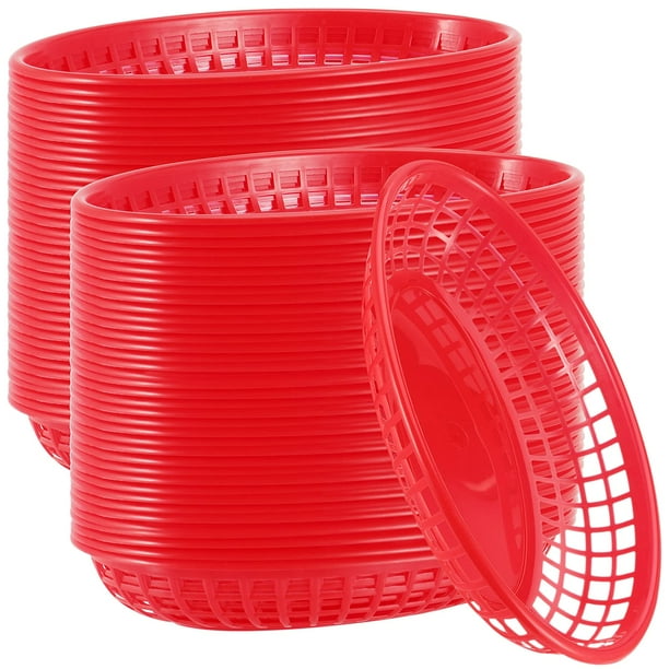 MUKcHAP 60 Pack Red Plastic Fast Food Baskets, 9 x 56 x 15 Inch Oval