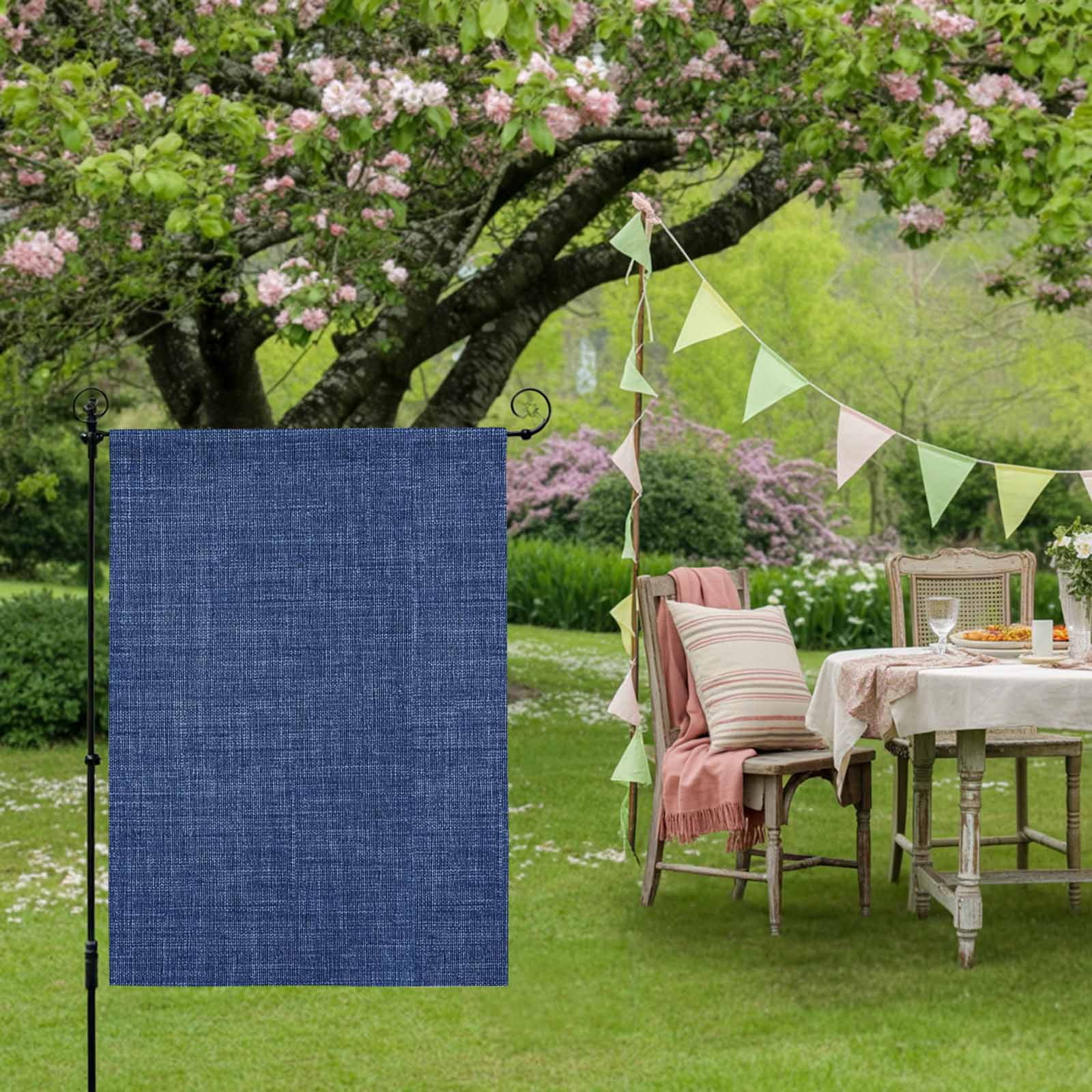 Navy Blue Linen House Flag 28 x 40 Inches, Farmhouse Pure Color Country Vintage Weather Proof Outdoor Patio Flags Double Sided Small House Decoration for Yard Lawn Outside Home