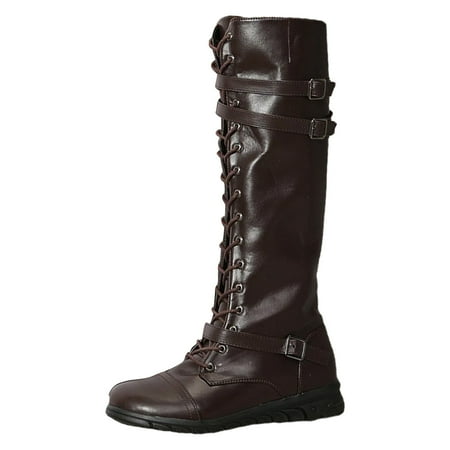 

ZXHACSJ Vintage Boots Short Boots Lace Up Thick High Heel Middle Boots Women s Boots Brown 43