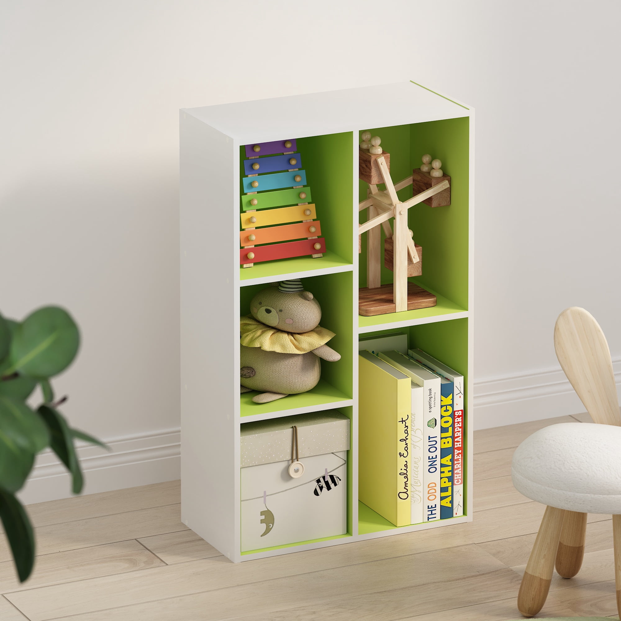 Furinno Tomi Organizer Bookcase, Bookshelf, 5-Cube, Green