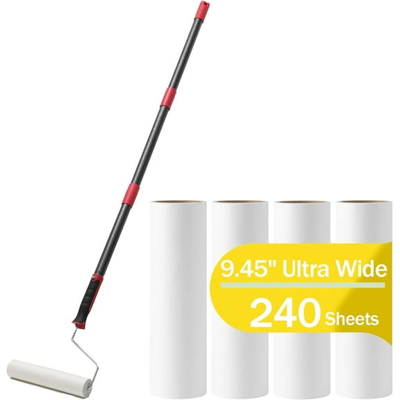 SOUMNS Extra Sticky Lint Roller for Pet Hair, Clothes, Giant Hair Lint Remover with 47" Handle, 240 Sheets Total, 4 Rolls