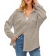 thumbnail image 1 of Camisa con bolsillos de color liso para mujer: top de punto holgado de manga larga, poliéster, versátil para primavera/otoño, tallas US 4-12, EU 34-42, 1 of 8