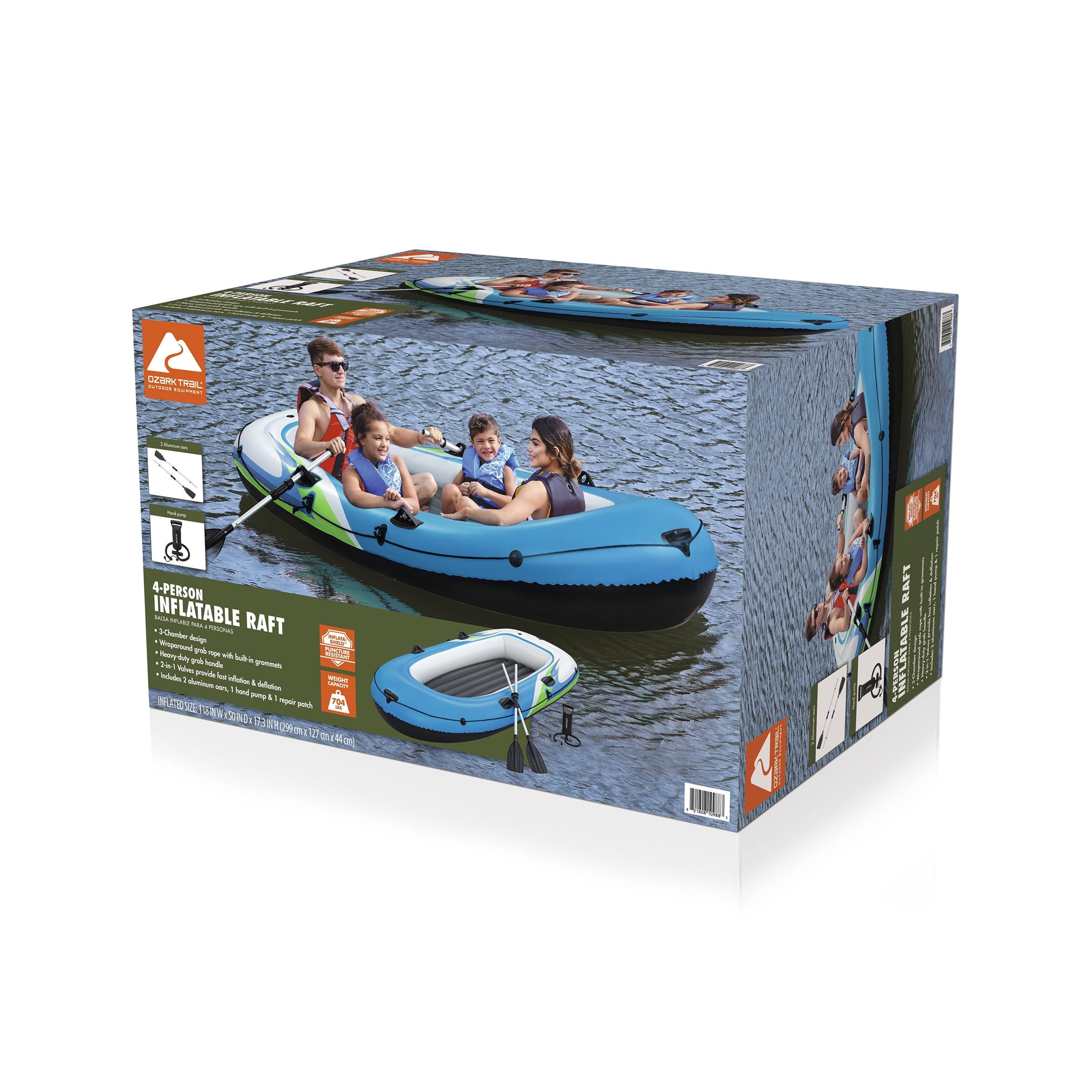 Ozark Trail 4-Person Inflatable Recreational Raft Set 9'10" x 50"