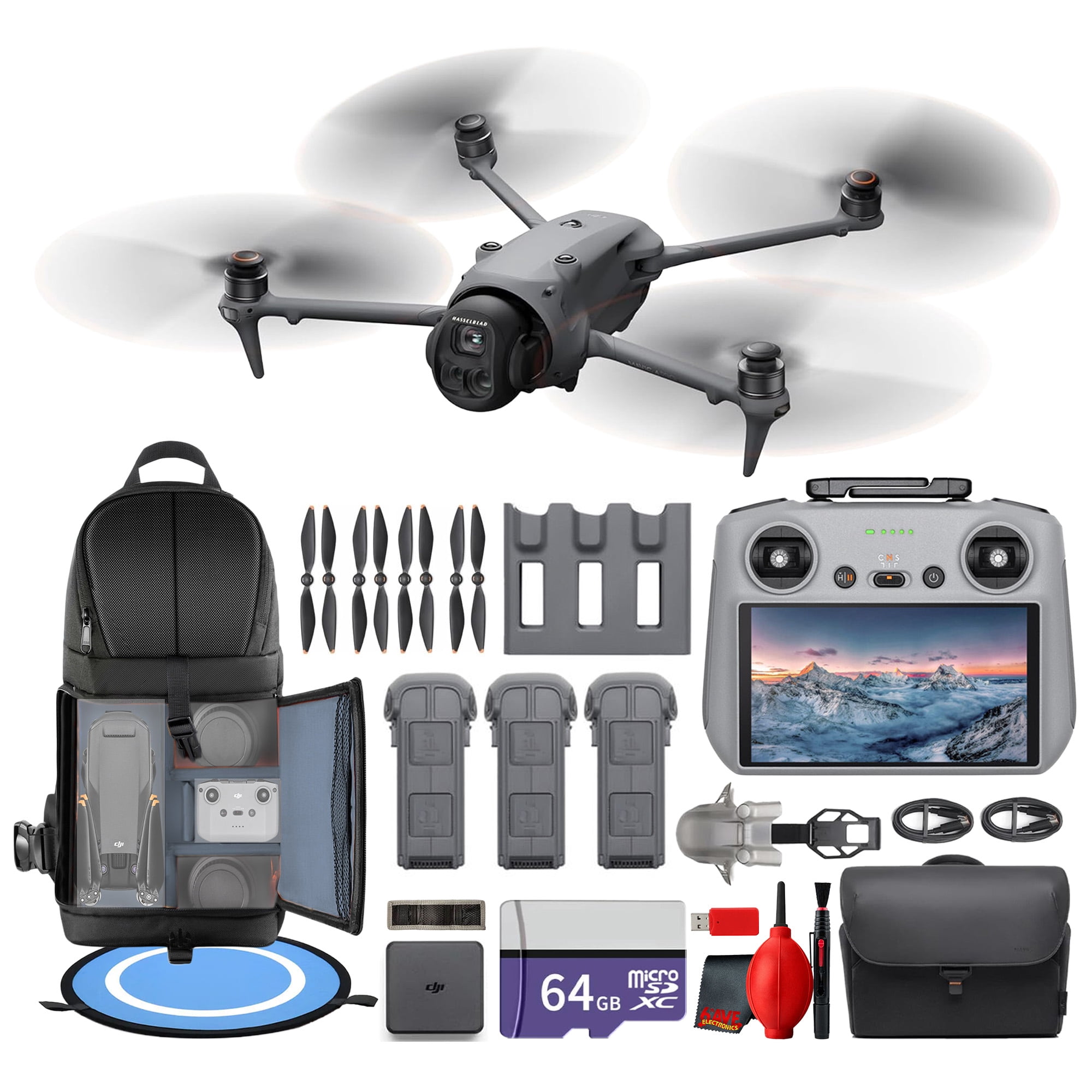 DJI Mavic 4 Pro Drone Fly More Combo Professional Aerial Camera | Advanced Obstacle Avoidance | Long Flight Time | Cinematic Video + 64GB Card + BackPack + Landing Pad + More (12 Pcs)