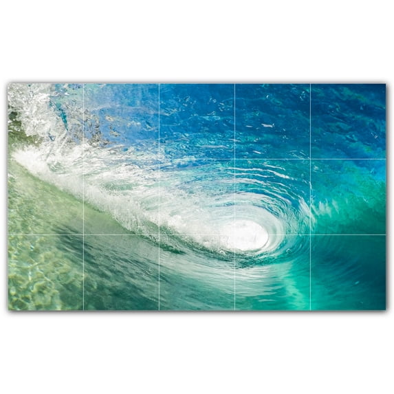 Picture-Tiles.com: Waves Ceramic Tile Wall Mural WAL501161-53S. 21.25"W x 12.75"H using (15) 4.25" x 4.25" Ceramic Tiles-Satin Finish