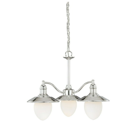 Marina Bay 3 Light Nickel Coastal Chandelier White Glass