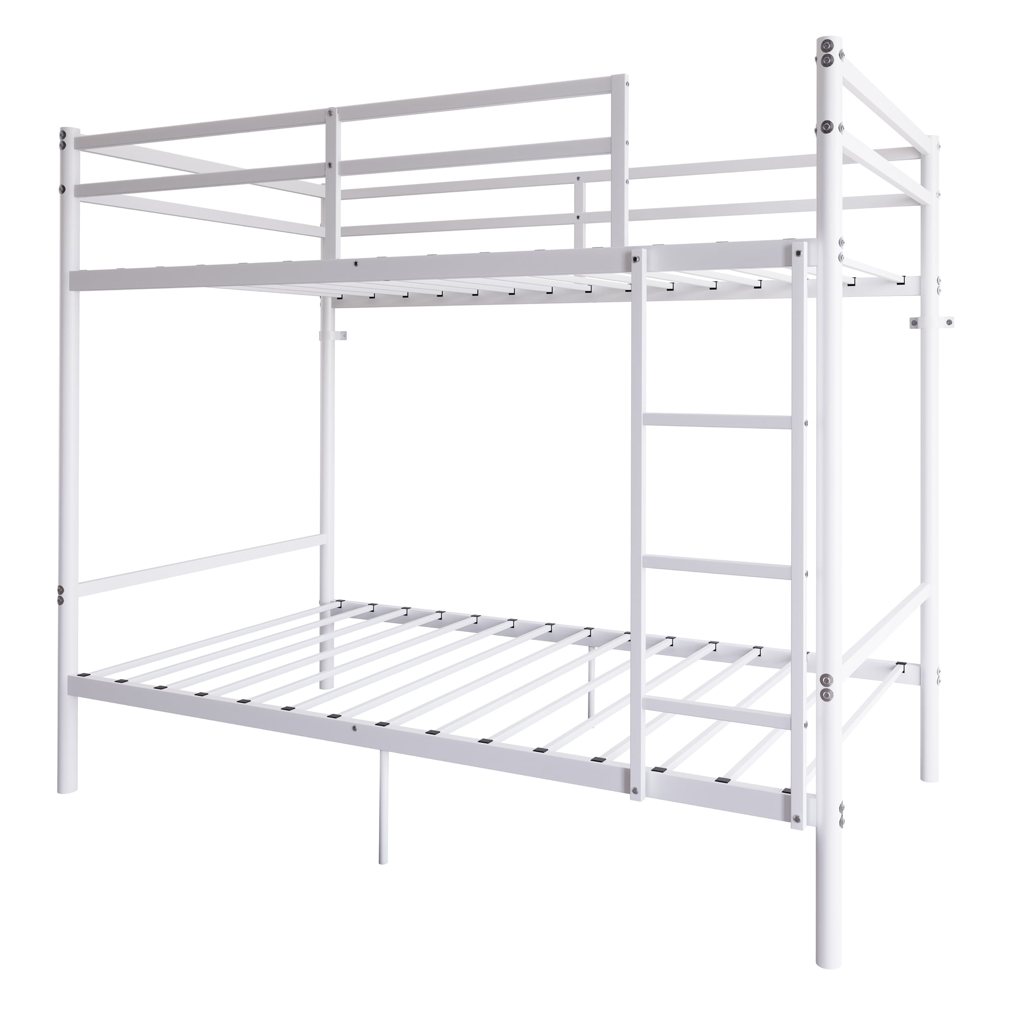 Leumius Twin Over Twin Metal Bunk Bed,Heavy Duty Bed Frame with Ladder and Guardrail for Bedroom, Dorm, Easy Assembly,Space-Saving,White