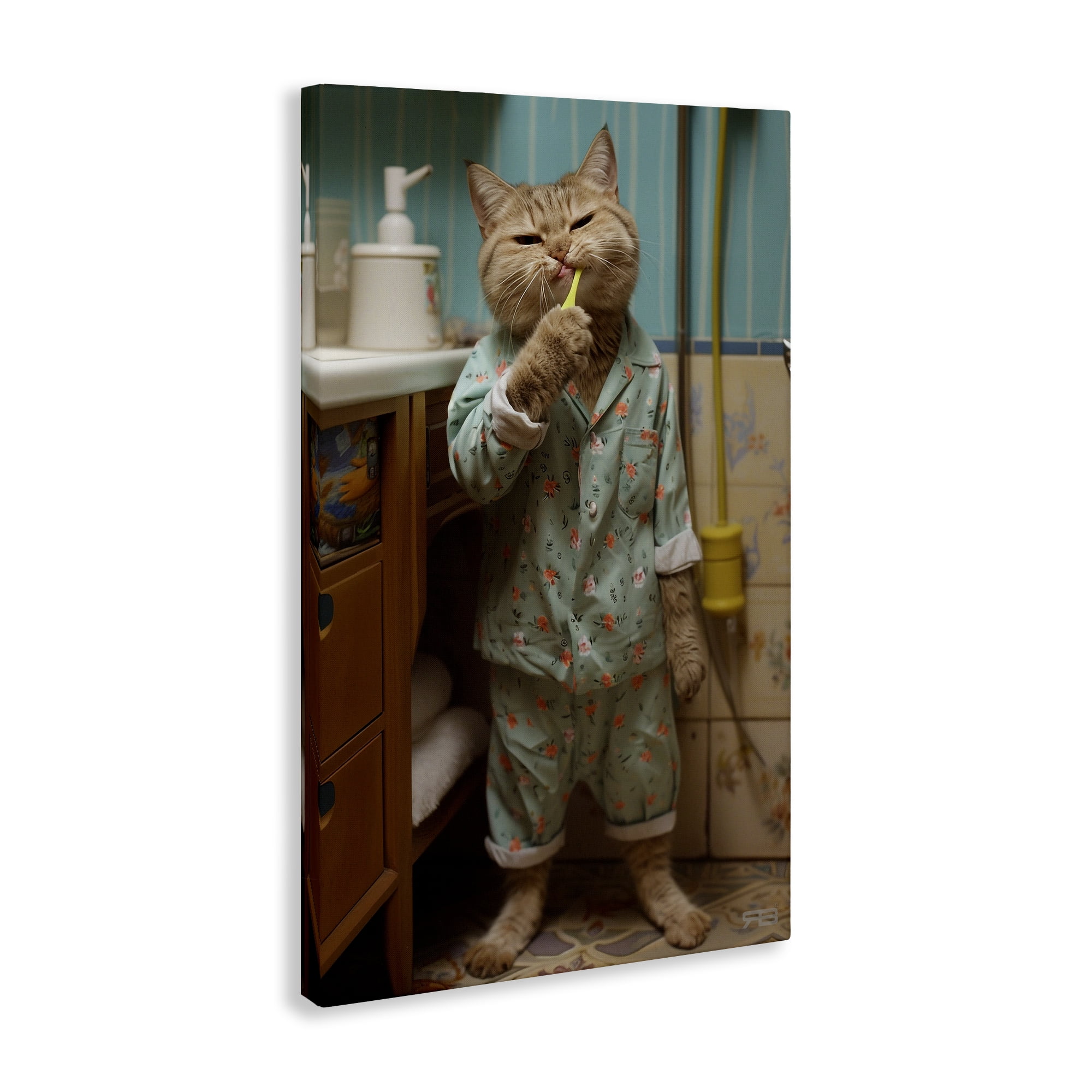 Stupell Industries Cat Brushing Teeth Typography Painting Gallery Wrapped Canvas Art Print Wall Art, 16 x 24