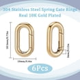 thumbnail image 2 of 6Pcs Ion Plating(IP) 304 Stainless Steel Spring Gate Rings Oval Real 18K Gold Plated 18.5x10x3mm, 2 of 6