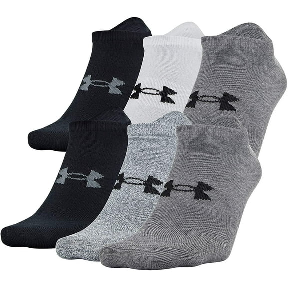 Under Armour Adult Essential Lite No Show Socks, 6-Pairs , Gray Assorted , Medium