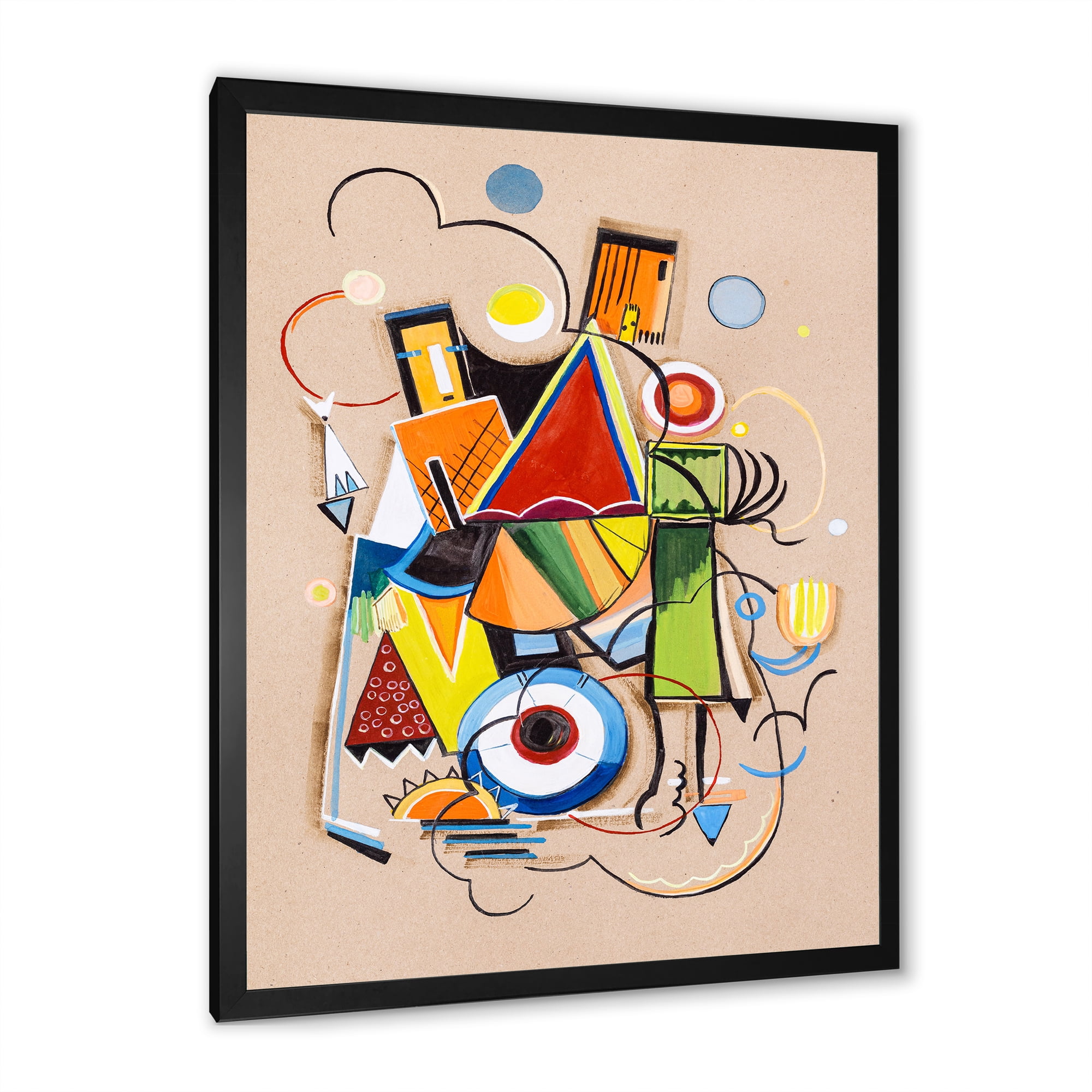 Designart 'Abstract Compositions Of Colored Geometric I' Modern Framed Art Print
