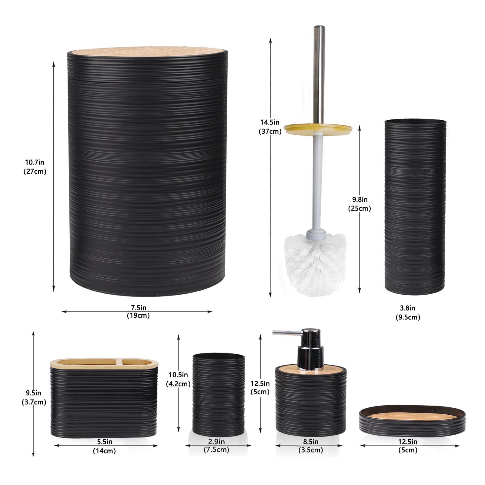 CERBIOR 4PC Bathroom Accessories Set, Black Marble Ensemble with Soap Dispenser, Toothbrush Holder, Toothbrush Cup, Soap Dish