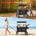 thumbnail image 3 of PNKKODW Wagon Stroller for 4 Kids with Canopy, All-Terrain Foldable Cart with Adjustable Push/Pull Handle, for Beach, Camping, Black, 3 of 7