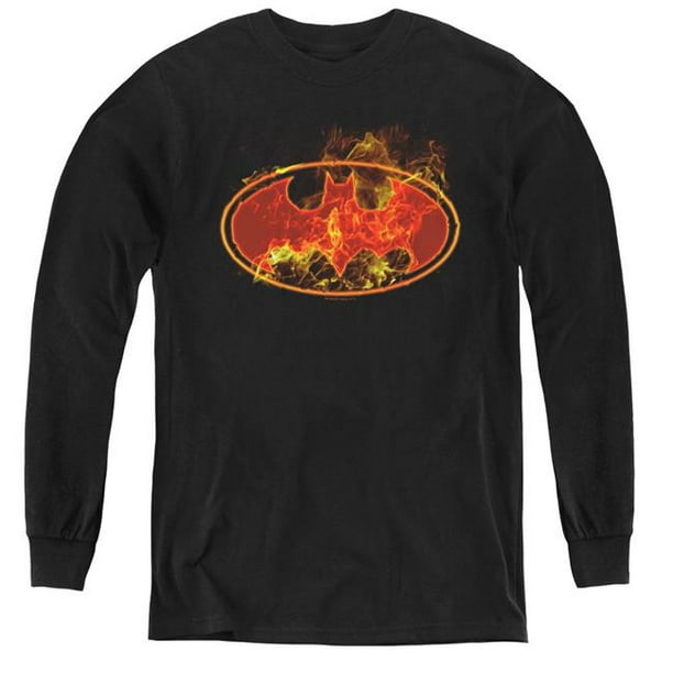 T-shirt à Manches Longues Batman & Flames Logo-Jeunesse&44; Noir - Petit