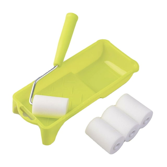 Lipstore Mini Paint Rollers Compact Paint Roller with Tray for Door Cabinet Paintwork 6 set Green
