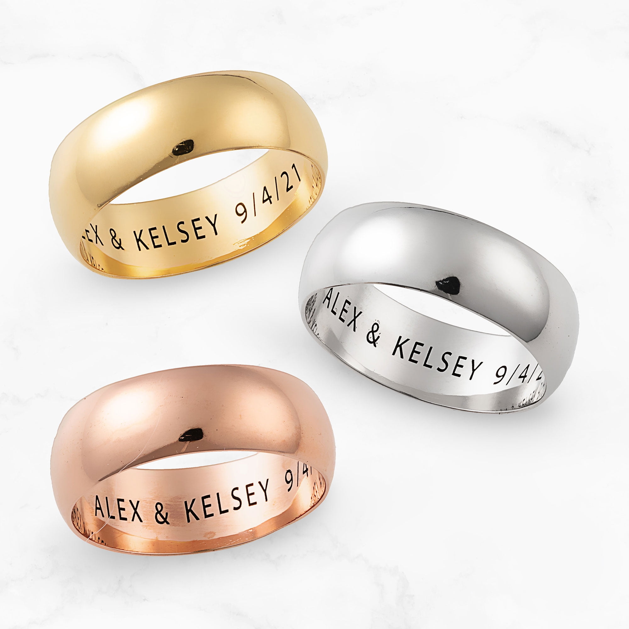 Vow & Forever Personalized Planet Bridal 14K Gold over Sterling Silver Inside Engraved Wedding Band (7mm) ,Women's