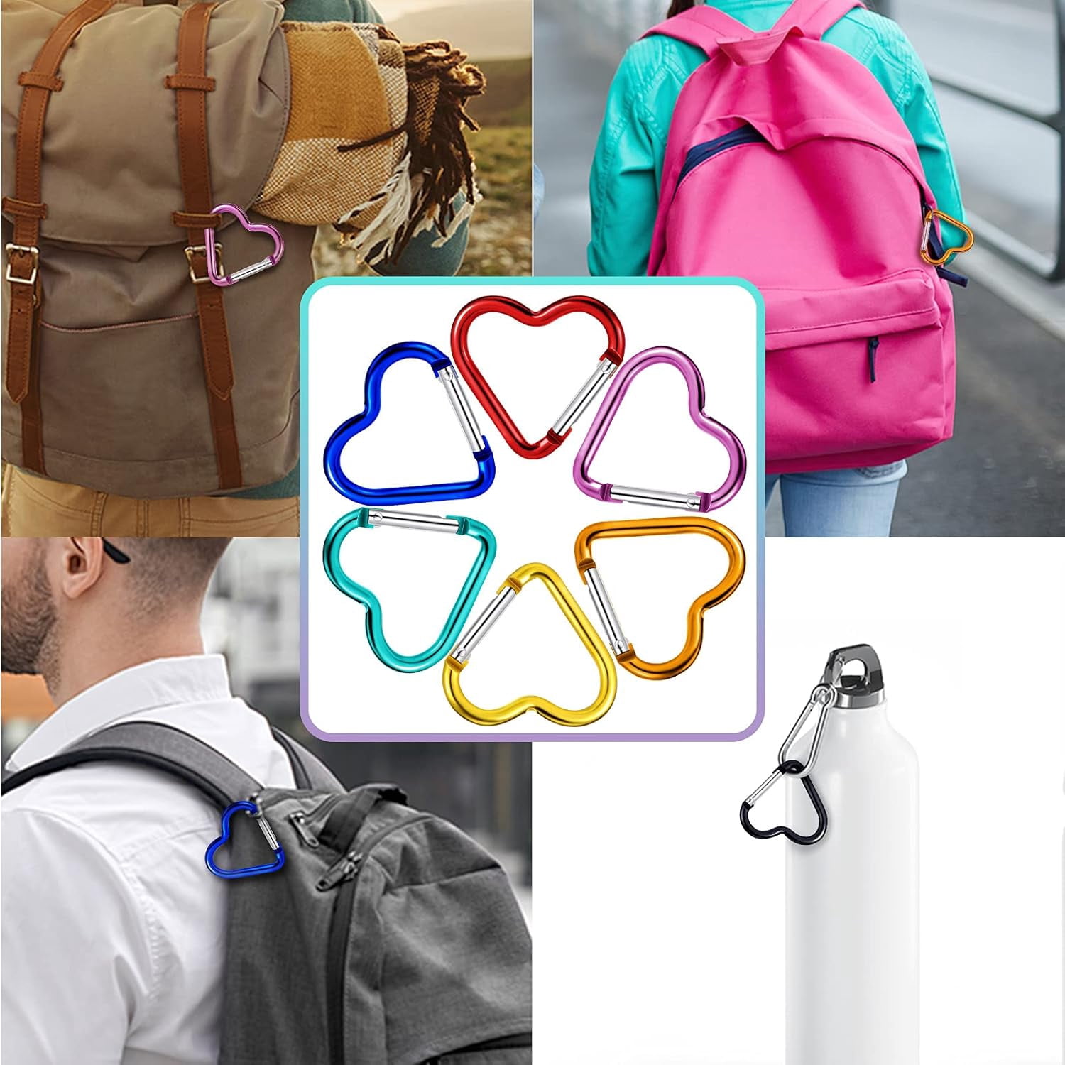 20Pcs/100Pcs Heart Shape Keychain Clip Aluminum Alloy Carabiner Keychain Clip Spring Snap Hook