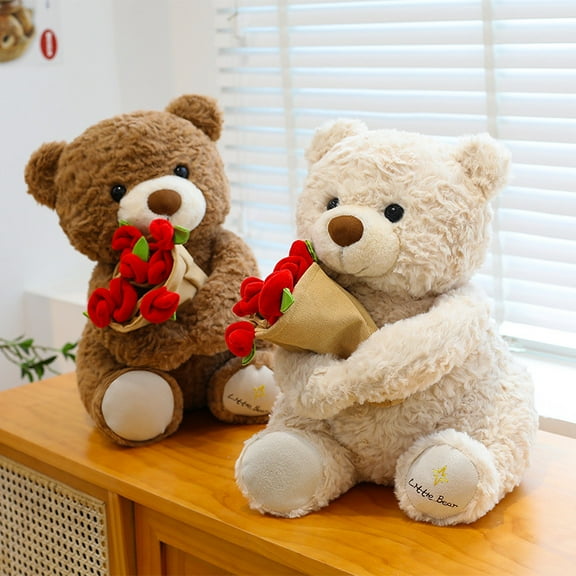 11.81in Cute Teddy Bear Plush Toy with Red Rose, Perfect Valentine's Day Gift for Loved Ones, Adorable Plush Bear Decoration for Home & Office, Soft Plush Bear with Rose for Romantic Gifting, A