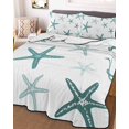 thumbnail image 3 of Quilts Full Size, Teal Starfish Coastal Soft Comforter Bedding Set for Bed, Summer Beach Ocean Lightweight Quilted Bedspread with Pillow Cover(2 Pieces) for All Season, 78x90 Inch, 3 of 9