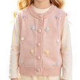 thumbnail image 2 of AUDeals Girls 3D Flower Embroidered Knit Sweater Vest - Round Neck Sleeveless Button Front Cardigan for Kids Casual Layering Wear, 2 of 6