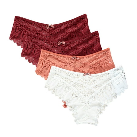 Seamless Cheeky Underwear for Women 4pc Womens Underwear Lace Panties for Women Lightweight Lace Briefs Low Waist Thong Plus Size Ladies Underpants Thongs Womens Underwear Packs White S